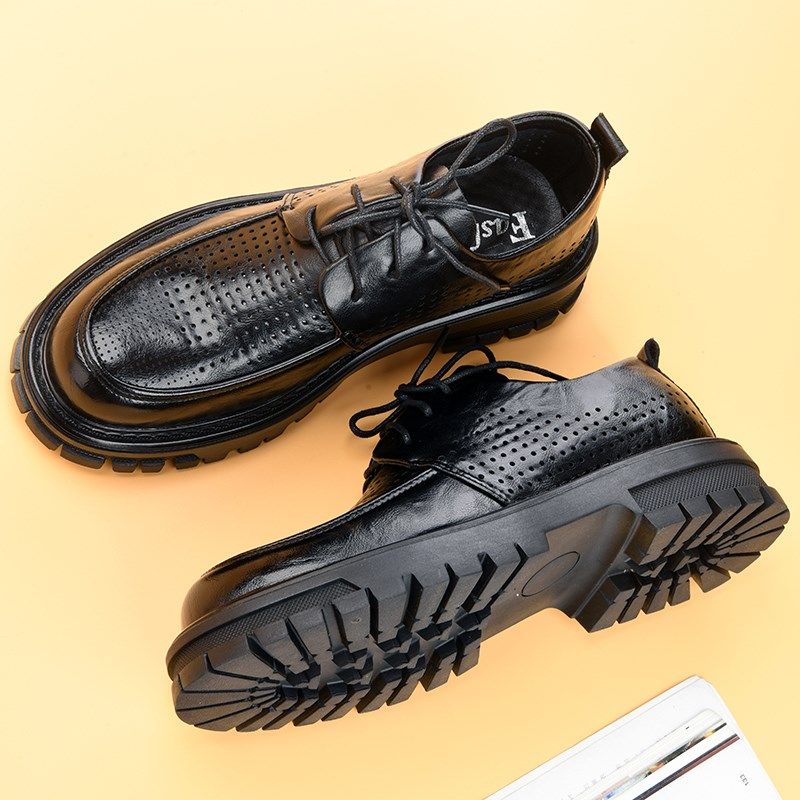 商务休闲男鞋夏季透气镂空皮凉鞋男士打孔厚底德比鞋男款夏天皮鞋