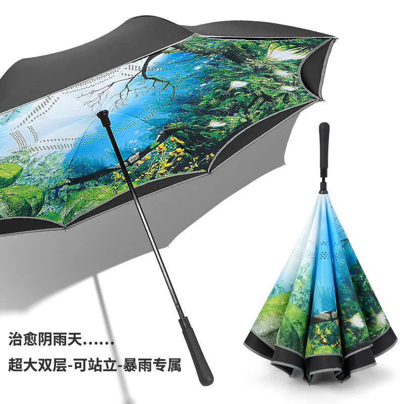 16骨自动收反向直柄o雨伞超大号车用男女2人3双层暴雨专用长柄大
