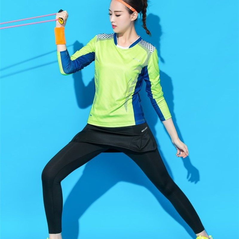 2024秋冬新款羽毛球服长袖套装女款乒乓网球训练服九分裙裤两件套