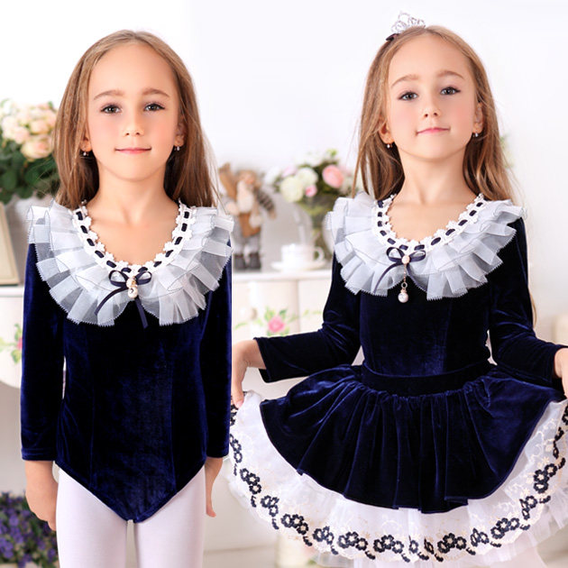 儿童秋冬丝绒舞蹈服套装长袖连体衣练功服溜冰服表演服芭蕾裙1168