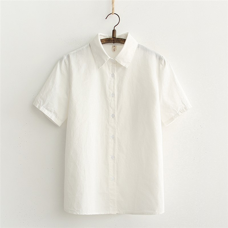 2023新款LES帅T160小码s码文艺中性男女纯白内搭衬衫纯棉短袖衬衫