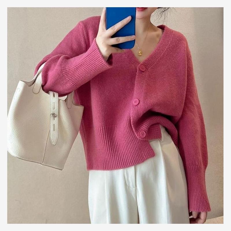 韩系V领针织开衫女秋冬新