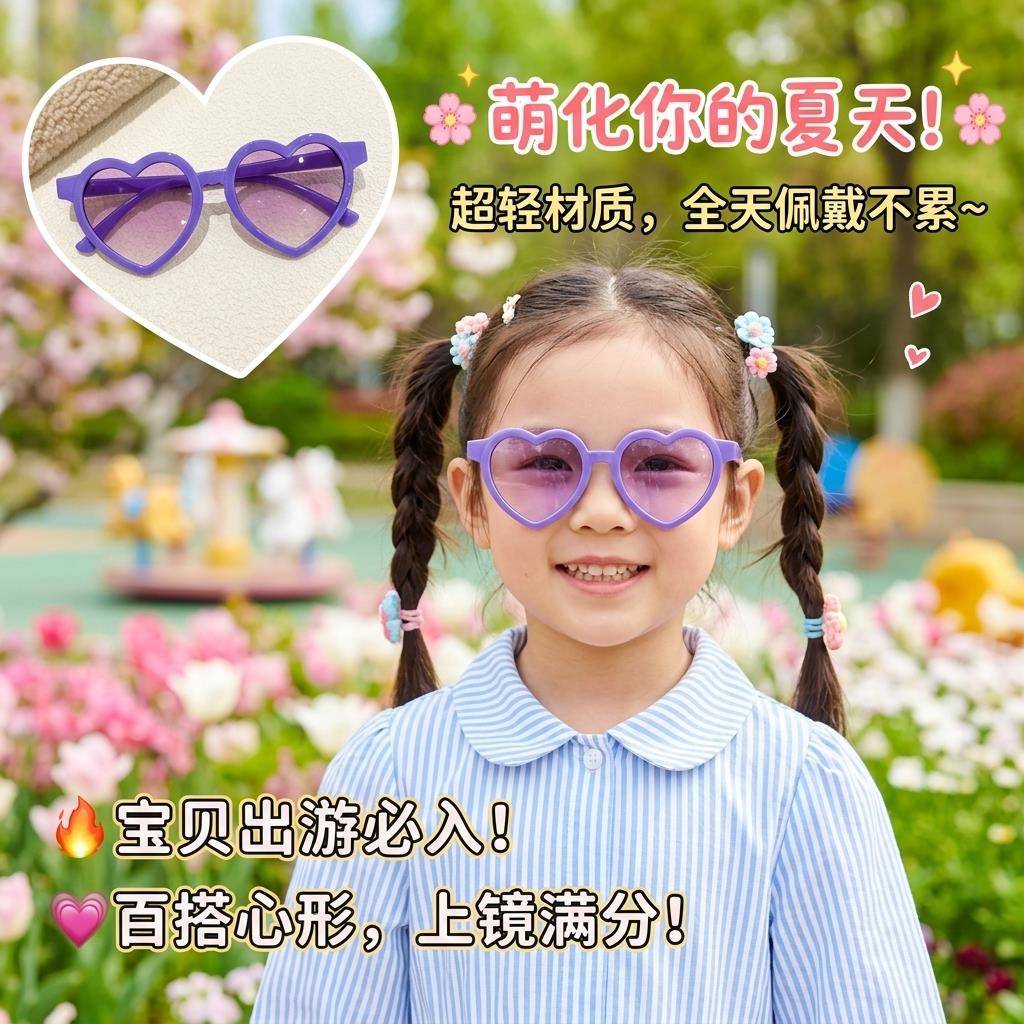 新款儿童墨镜女童防紫外线防晒太阳镜宝宝百搭糖果色爱心眼镜墨镜