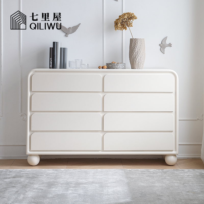 七里屋/轻法式奶油风八斗柜主卧室床尾柜窄柜现代简约客厅置物柜