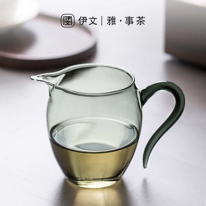 伊文陶瓷玻璃公道杯家用大号单个茶海耐热防烫分茶器功夫茶具配件