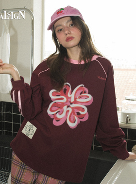 VitalSign甜酷风学院风卫衣女宽松四叶草印花上衣韩系设计师品牌