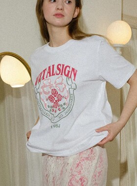 VITALSIGN · 浮雕印花花卉丝带T恤 · 象牙白