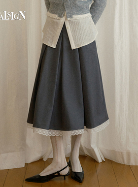 VitalSign官方正品新款甜美蕾丝拼接荷叶边学院风女款百褶长裙