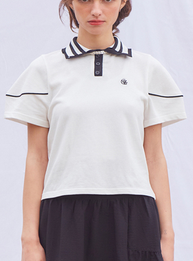 VitalSign双层领Logo T恤学院风翻领刺绣短袖