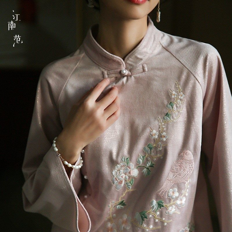 江南范改良复古旗袍半身上衣单件年轻款短款民国风绣花日常2023年