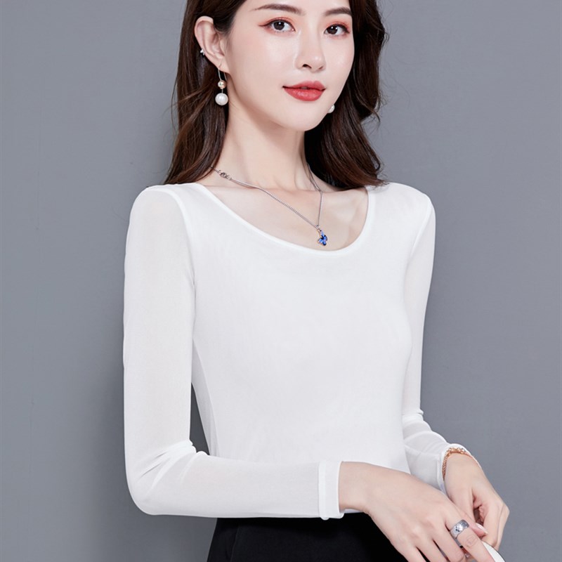 纱衣打底衫女内搭西装高级感上衣高端低领蕾丝网纱打底衫2025新款
