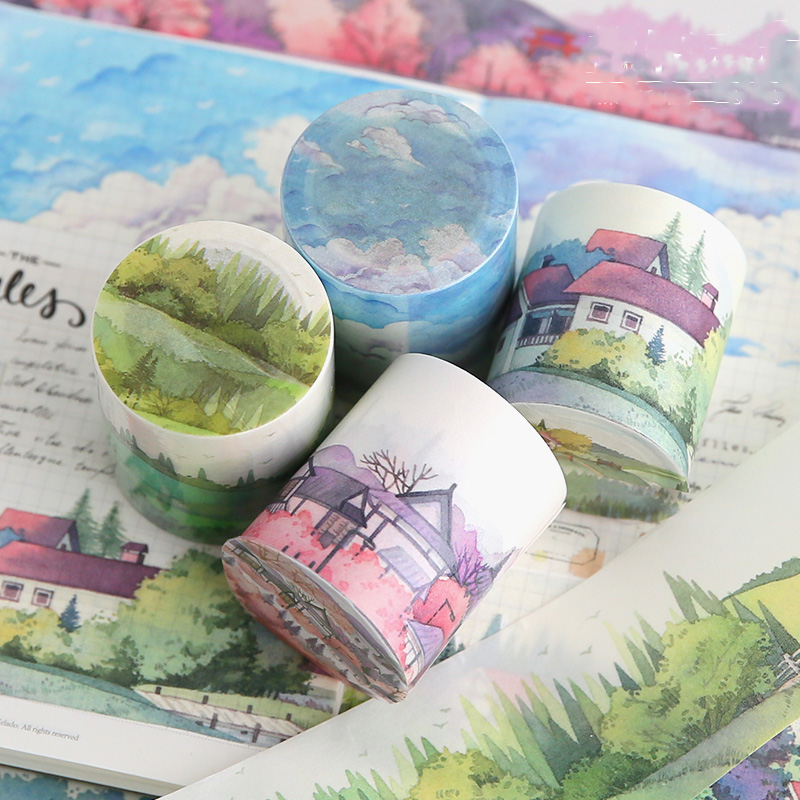 造景胶带天空云朵田园风景特油贴纸少女心和纸手帐账整卷5cmx5m