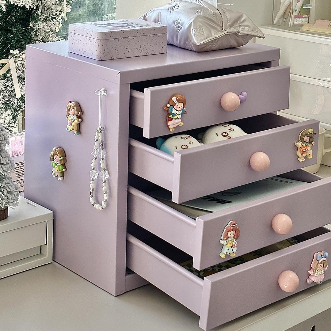 桌面抽屉式收纳盒多巴胺玄关置物架桌上化妆品铁艺多层收纳柜