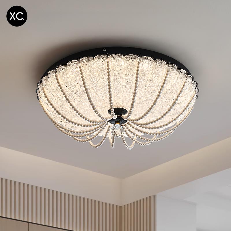 乡晨法式轻奢卧室吸顶灯珍珠水晶灯网红南瓜灯简约现代主卧房间灯