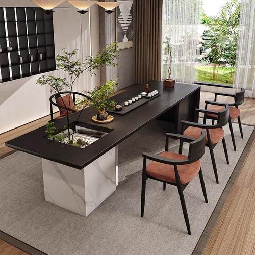 侘寂风实木大板茶桌椅组合客厅家用碳化黑泡茶桌子茶台现代简约