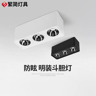 繁简三头射灯明装 筒灯 家用无主灯客厅卧室餐厅吸顶式 防眩北欧明装