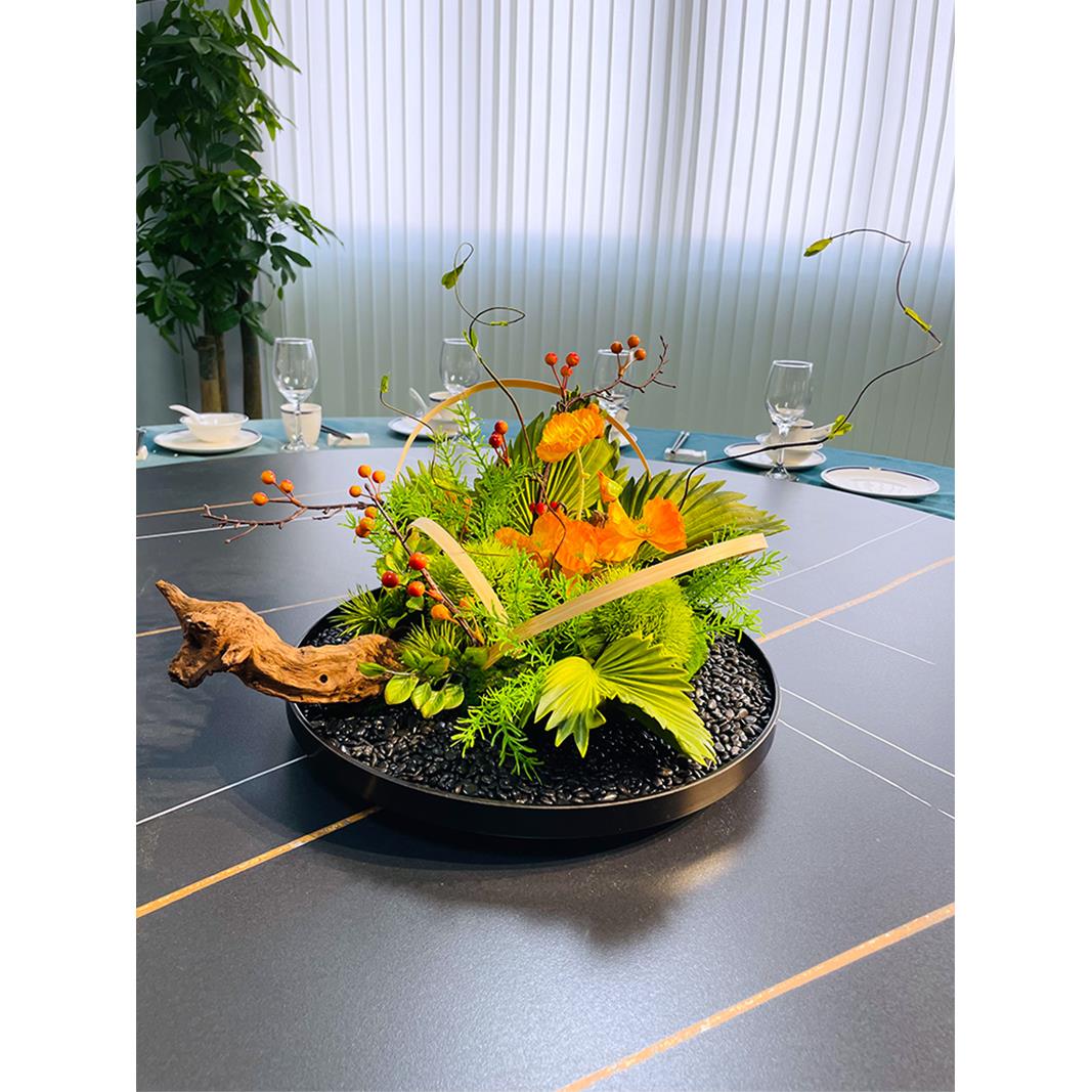 酒店圆桌转盘仿真花餐桌花摆花高端轻奢中间摆件装饰花创意茶桌花