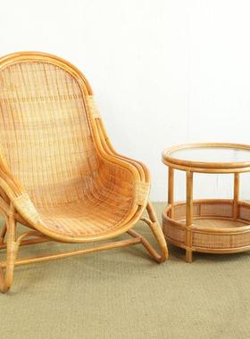 真正的藤覆古风格沙发椅慵懒躺椅设计师阳台休闲茶几椅午餐休息背