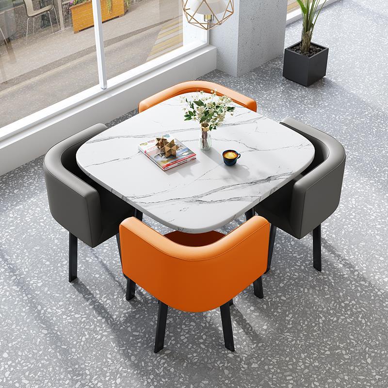 现代简约接待桌椅组合网红会客洽谈桌奶茶店休息区小圆桌谈判方桌