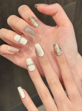 【鎏金岁月】2025新款高级感猫眼气质纯手工穿戴甲白色美甲贴片