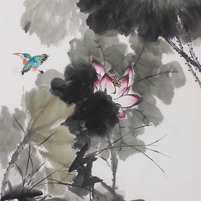 新中式水墨荷花客厅装饰画卧室床头挂画沙发背景墙画时尚餐厅壁画图片