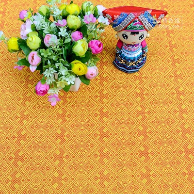 广西壮族金黄色壮锦织布 民族餐桌布料 壮乡风格软装饰面料面料