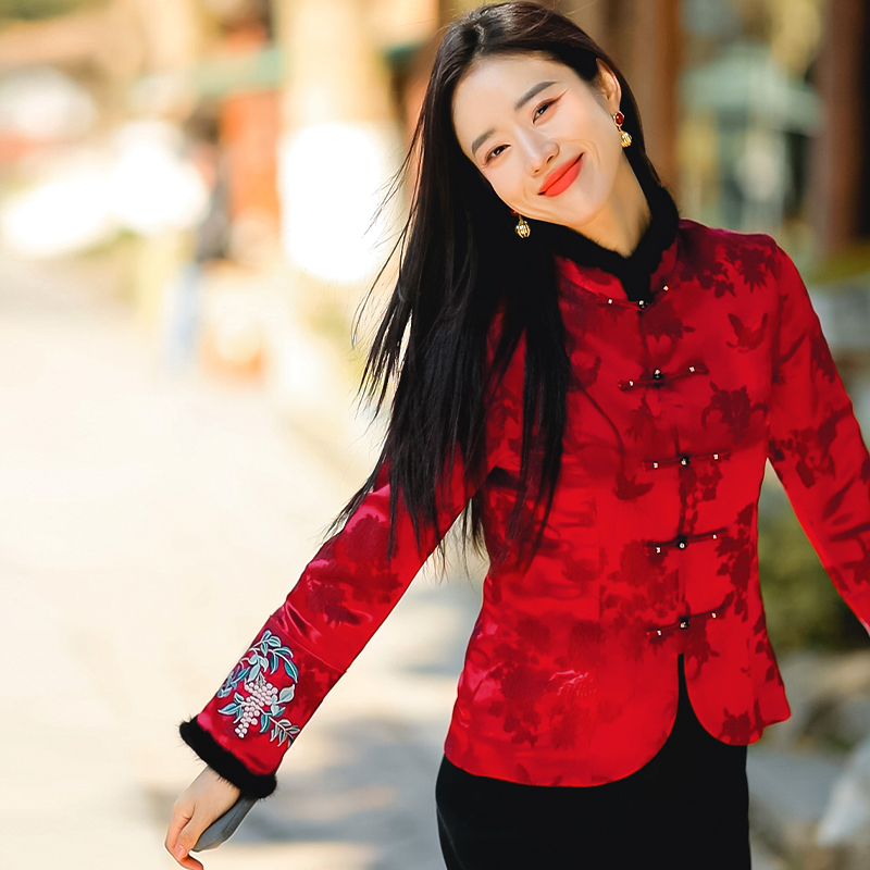 复古日记“秋实”新中式立领提花刺绣国风设计衬衫237C5173