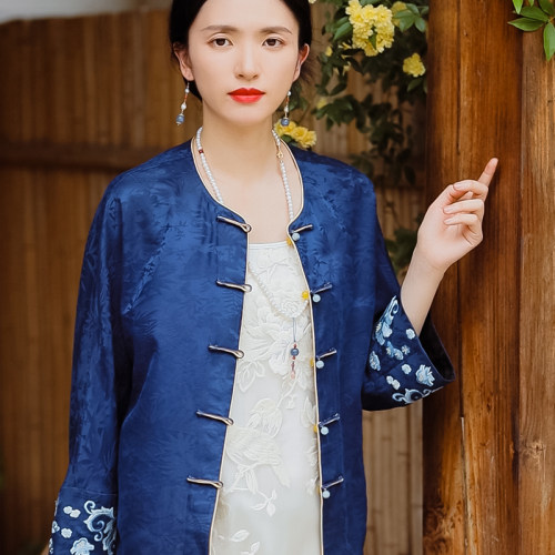 复古日记“蝶舞”香云纱100桑蚕丝双面穿绣花女装外套245W5380