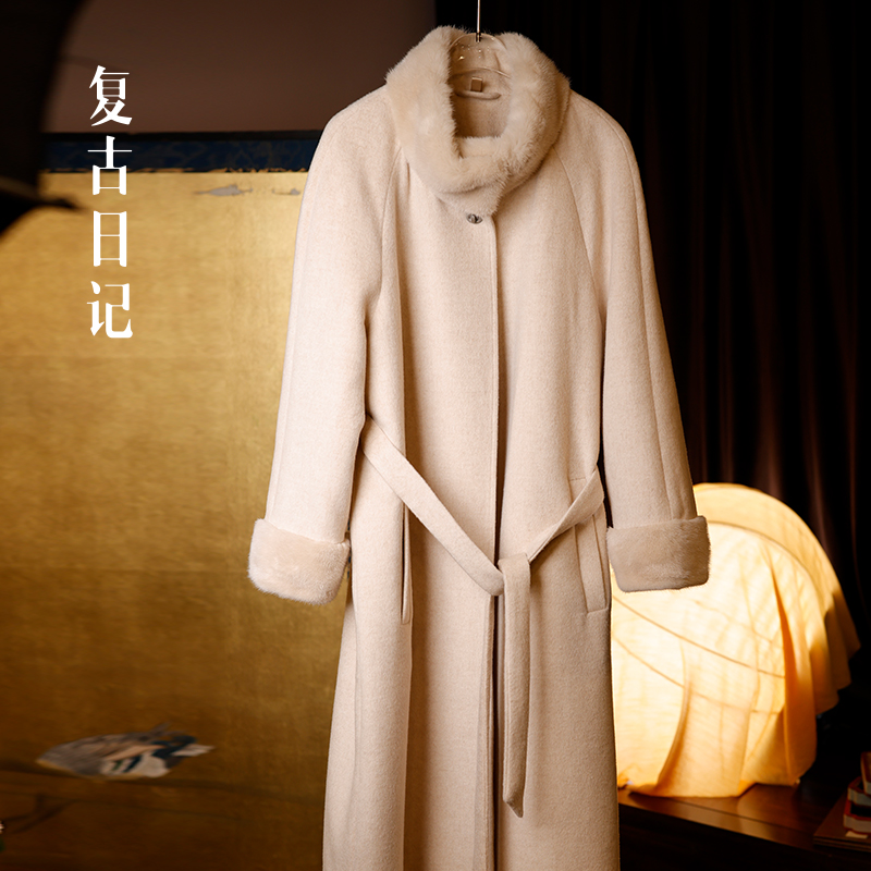 复古日记“素颜”双重保暖~高阶水貂真丝羊毛长款羽绒大衣2EHR538