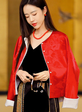 复古日记“丹青芙蓉”双面穿春夏新中式短款桑蚕丝女外套241W5197