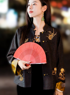 复古日记新中式两面穿100桑蚕丝提花缎刺绣国风女装外套235W6088