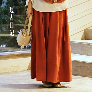 复古日记100桑蚕丝手工香云纱双面穿阔腿裤2F1K7822