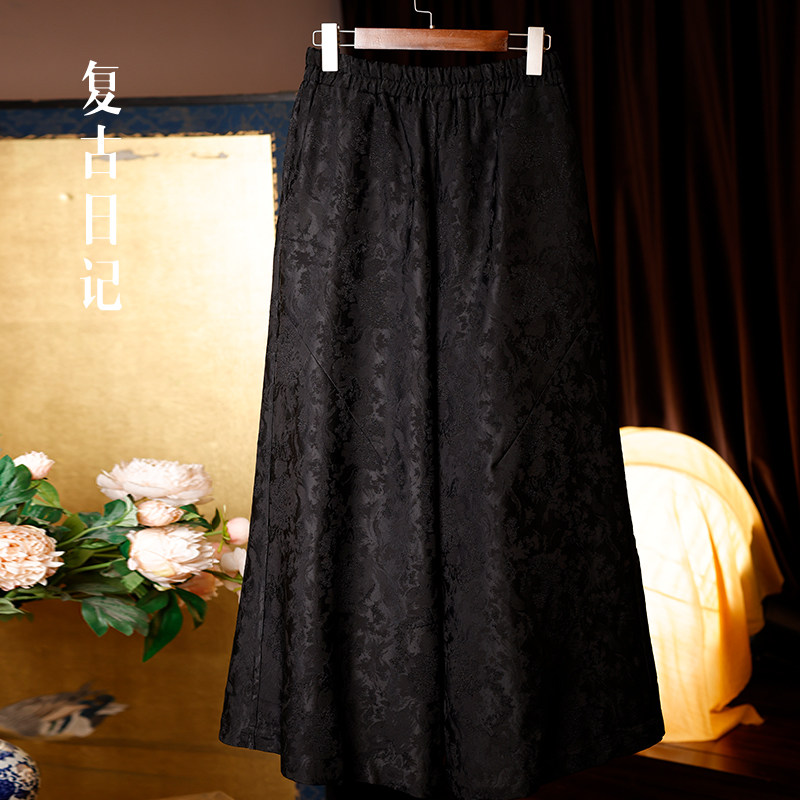 复古日记“墨长春”四层锁绒立体绉宋锦提花缎防风鹅绒裤2EHK343