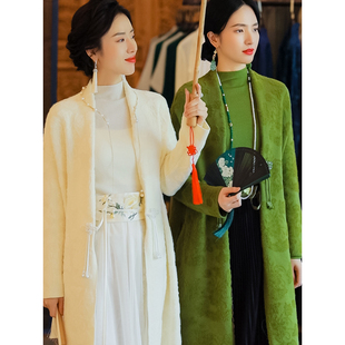 复古日记莳篱 100绵羊毛提花新国风毛衣外套225M0176