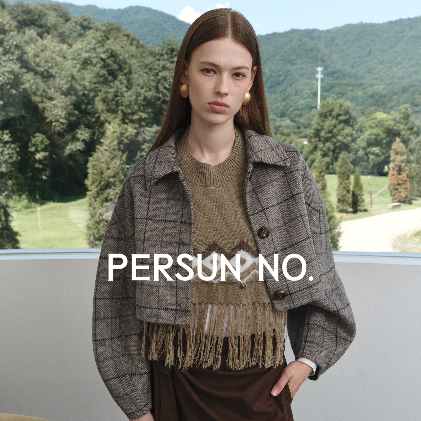 格纹漫调·双面尼灰褐格廓形外套