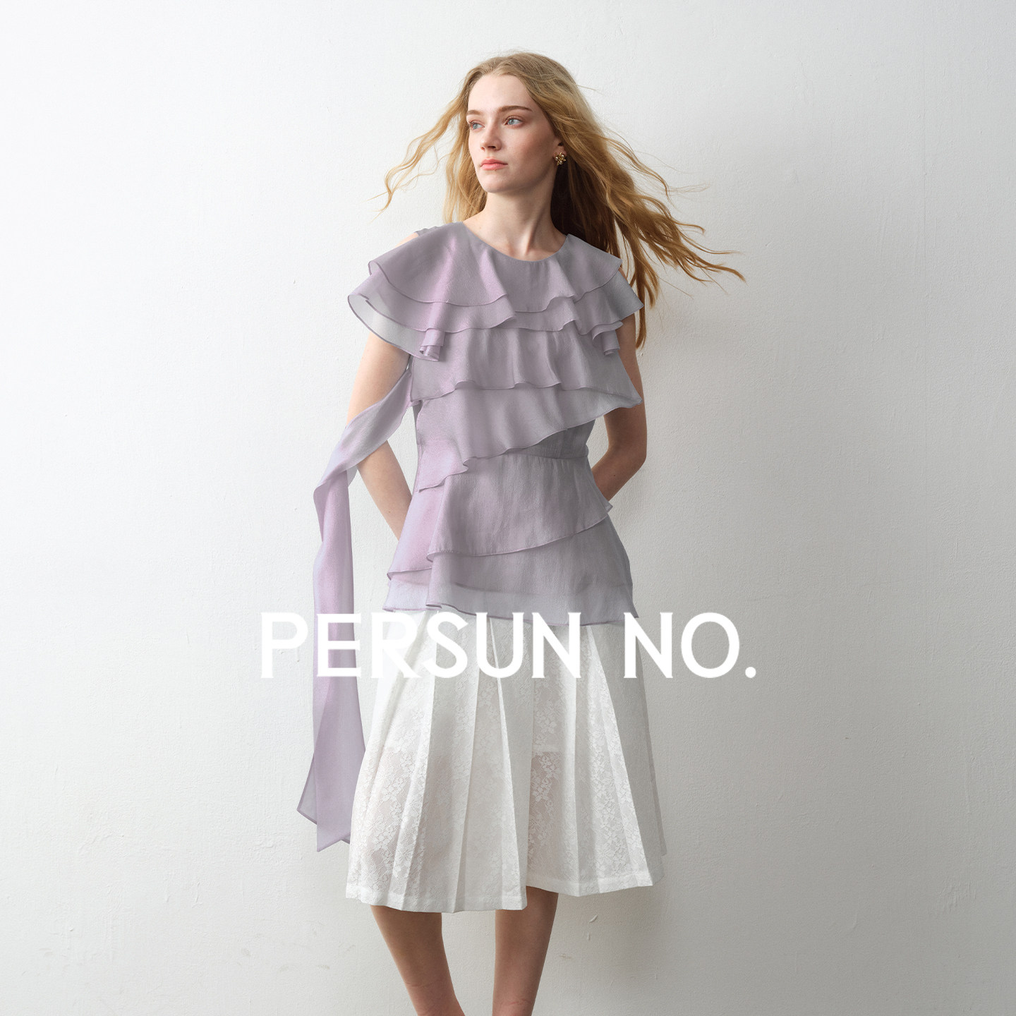 PERSUN NO.备述原创夏风轻曳·层叠荷叶边可脱卸飘带背心上衣