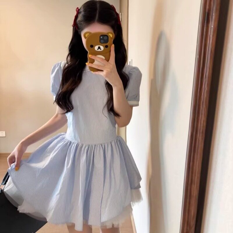 学院风娃娃领蓝色条纹短