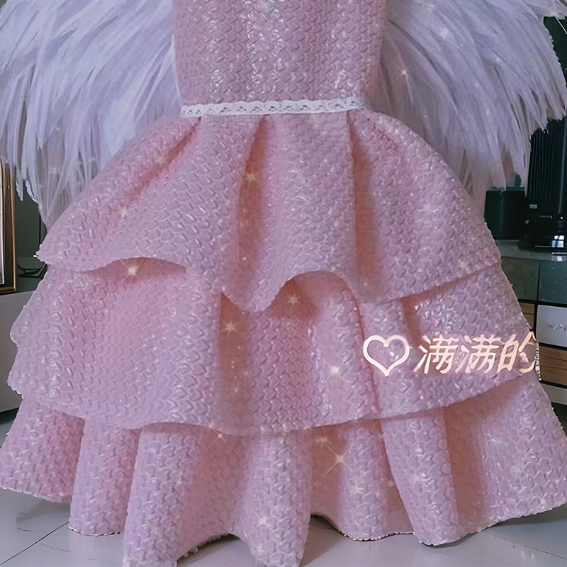 新款六一儿童环保服装时装秀粉红色气泡膜手工制作公主裙亲子舞