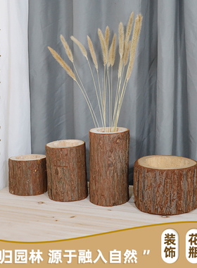 杉木桩木段插花摆件拍摄道具植物花盆木头盆花器枯木桌面造景装饰