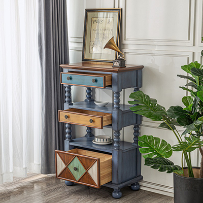 美式乡村入户餐边柜窄型一体高柜实木复古玄关柜咖啡机置物柜整装