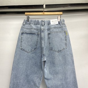 绳牛仔裤 男女港风老爹直筒蓝色系裤 休闲松紧腰宽松长裤 春秋新款