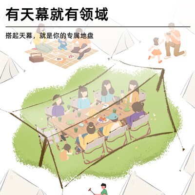 户外天幕帐篷露营野营遮阳棚布庭院防风防晒防雨加厚银胶防晒天幕