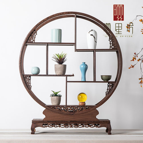 鸡翅木大小博古架实木红木中式彷古多宝阁茶具杯壶古董摆件展示架