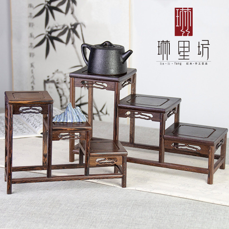 实木紫砂壶架子茶具架小博古架鸡翅木多宝阁中式展示架工艺品摆件