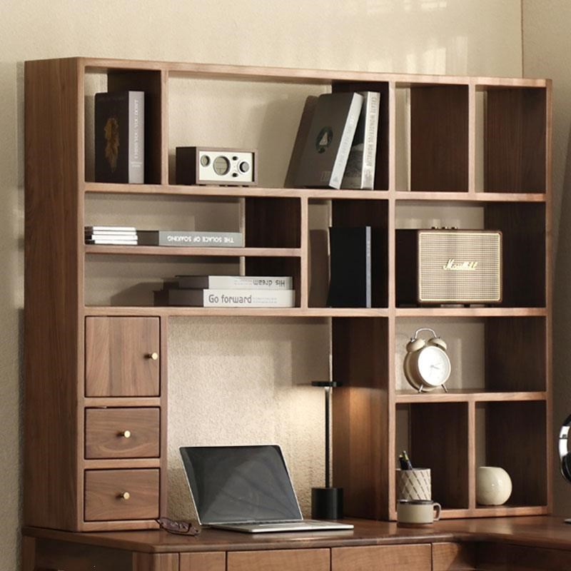 北美实木黑胡桃木书桌书架一体桌组合转角型拐角电脑办公桌老板台