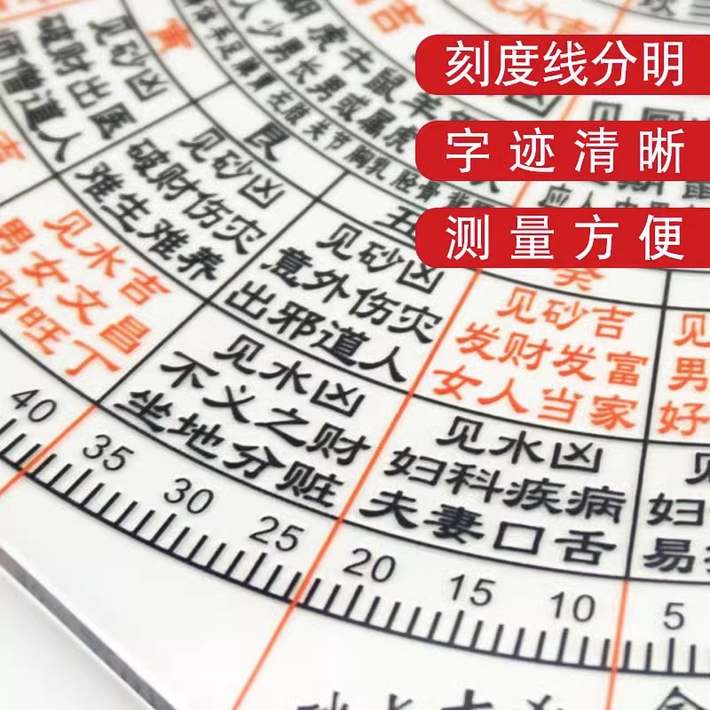 金锁玉关立极尺砂水吉凶走马阴阳高精度透明罗盘测量绘图尺立极规