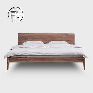 青丙时光北欧黑胡桃木双人床日式 1.8米实木光阴床卧室2.0x2.2 1.5