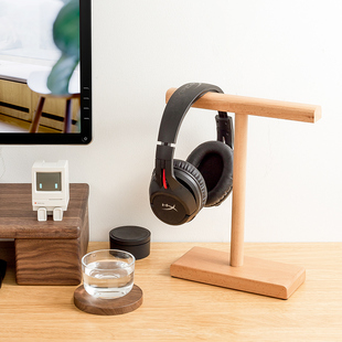 黑胡桃实木耳机支架桌面收纳电竞创意头戴耳机挂架木质耳机展示架