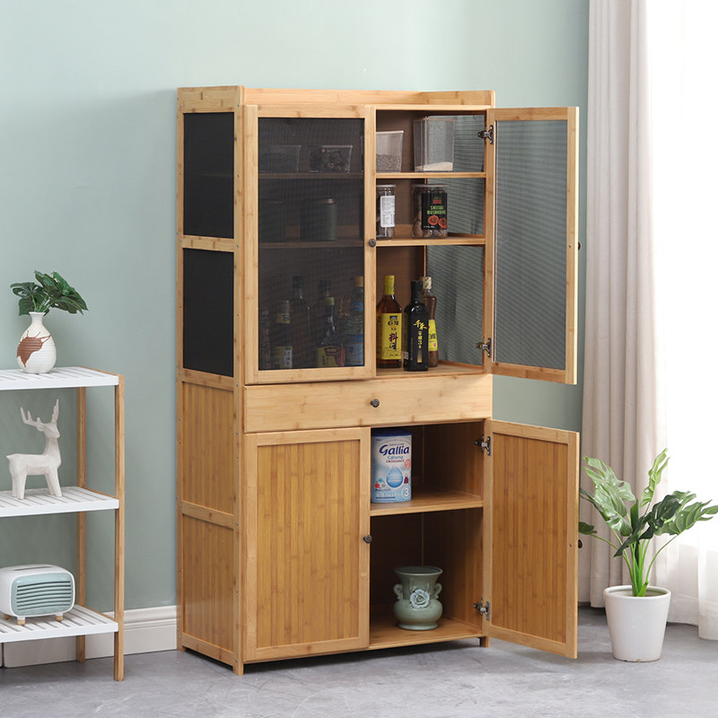 厨房碗橱多层收纳家用储物柜碗柜子简易厨柜实竹木经济型微波炉柜
