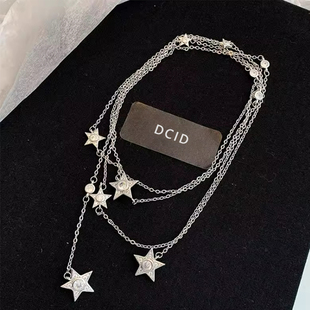 银色长款星星流苏项链女款叠戴轻奢小众设计师高级感毛衣链锁骨链